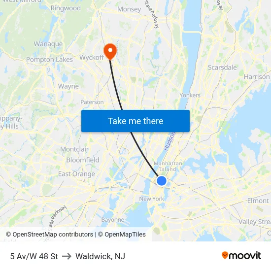 5 Av/W 48 St to Waldwick, NJ map
