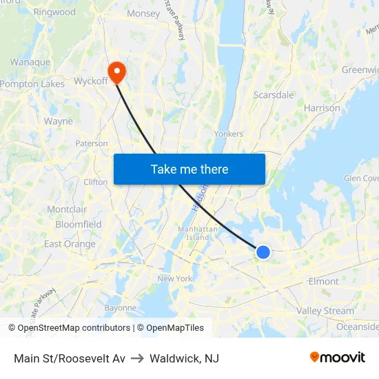 Main St/Roosevelt Av to Waldwick, NJ map