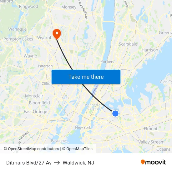 Ditmars Blvd/27 Av to Waldwick, NJ map