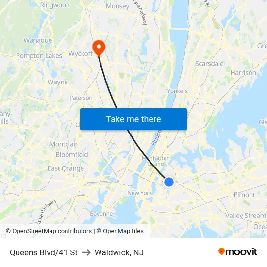 Queens Blvd/41 St to Waldwick, NJ map
