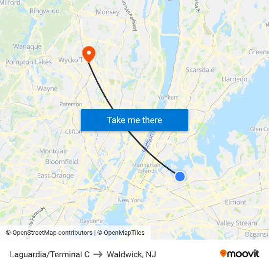 Laguardia/Terminal C to Waldwick, NJ map