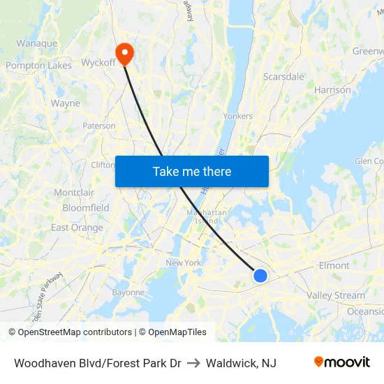 Woodhaven Blvd/Forest Park Dr to Waldwick, NJ map