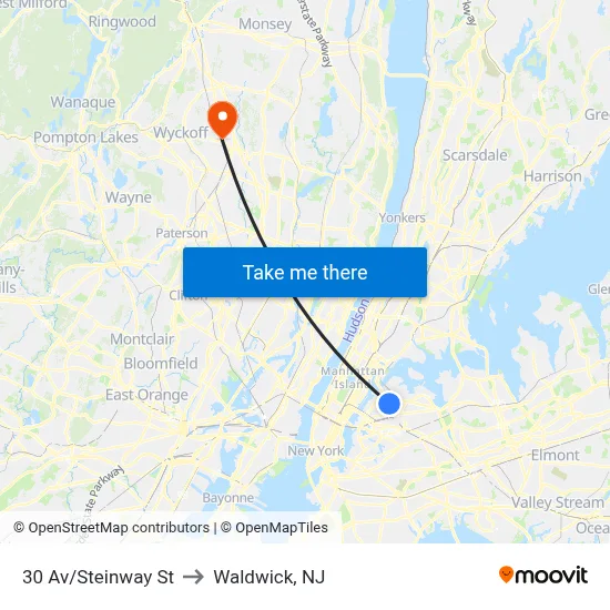 30 Av/Steinway St to Waldwick, NJ map
