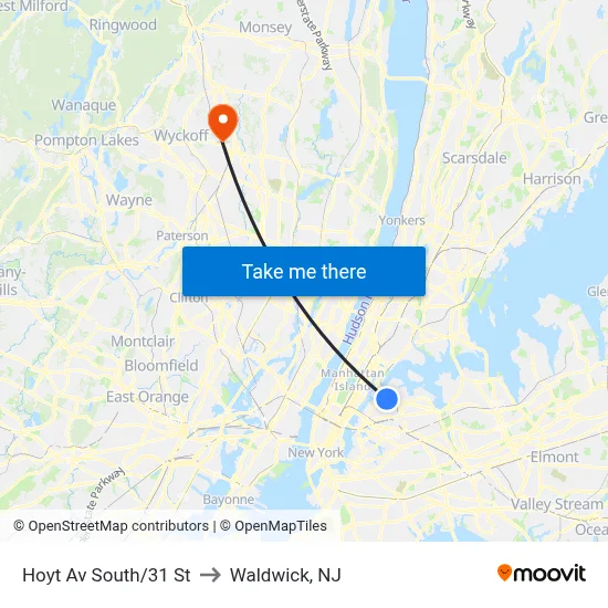 Hoyt Av South/31 St to Waldwick, NJ map