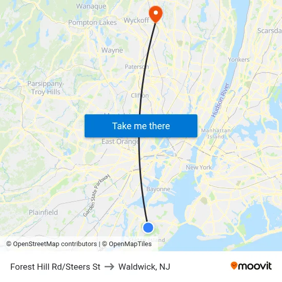 Forest Hill Rd/Steers  St to Waldwick, NJ map
