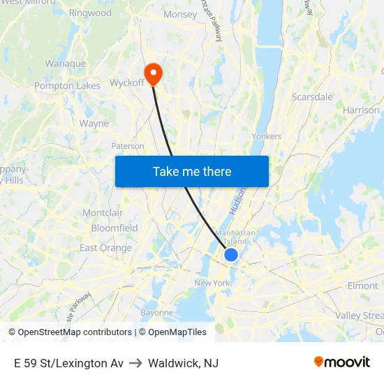 E 59 St/Lexington Av to Waldwick, NJ map
