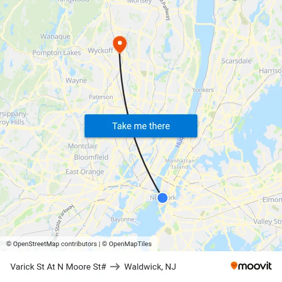 Varick St At N Moore St# to Waldwick, NJ map