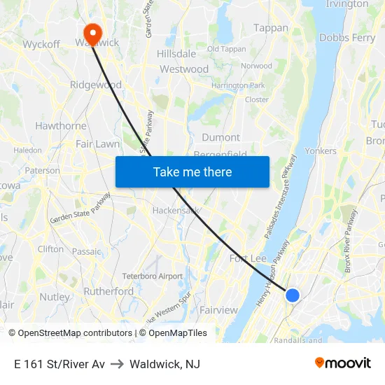 E 161 St/River Av to Waldwick, NJ map