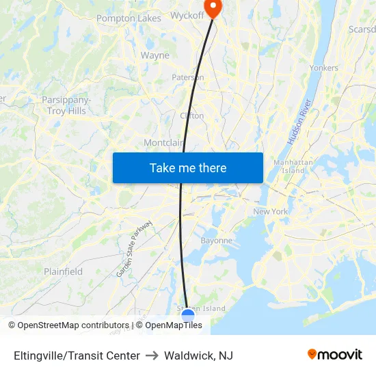 Eltingville/Transit Center to Waldwick, NJ map