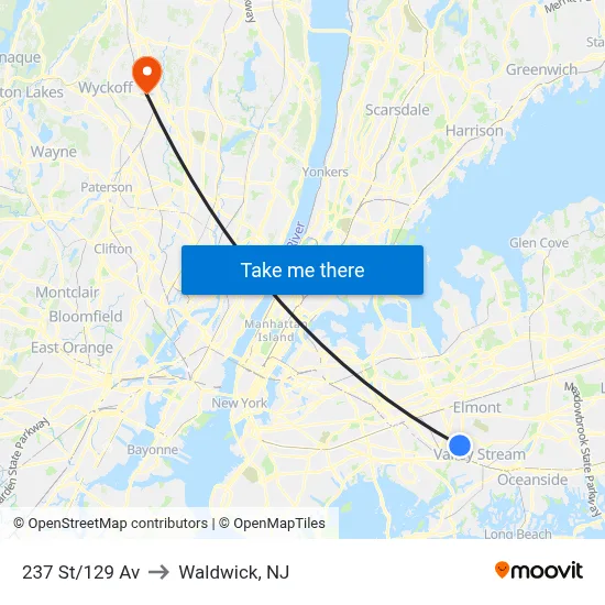 237 St/129 Av to Waldwick, NJ map
