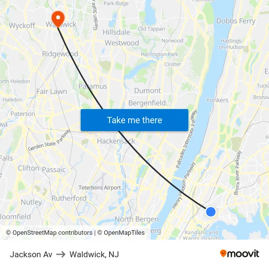 Jackson Av to Waldwick, NJ map