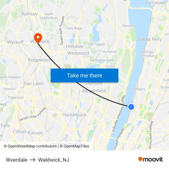 Riverdale to Waldwick, NJ map