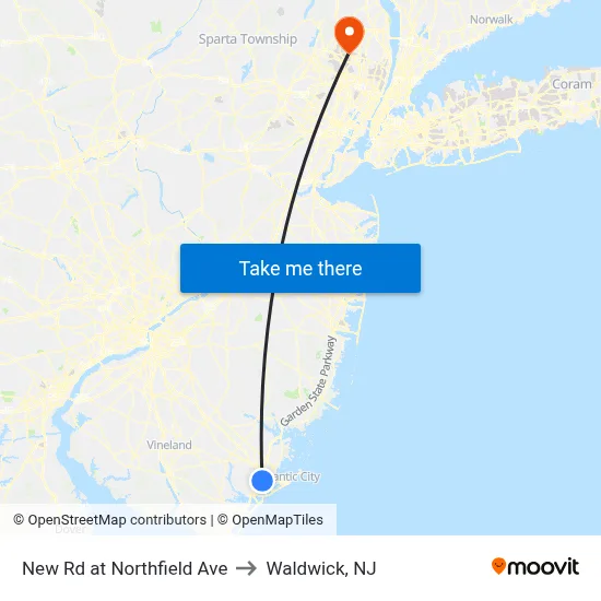New Rd at Northfield Ave to Waldwick, NJ map
