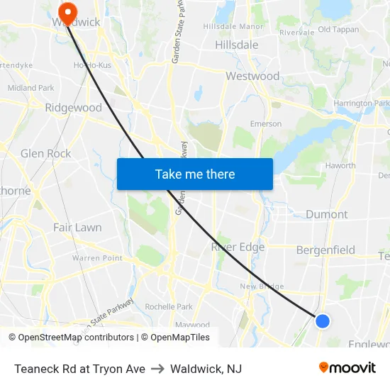 Teaneck Rd at Tryon Ave to Waldwick, NJ map
