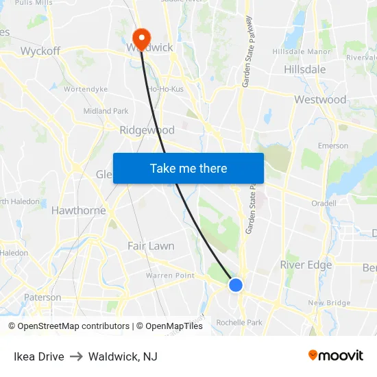 Ikea Drive to Waldwick, NJ map