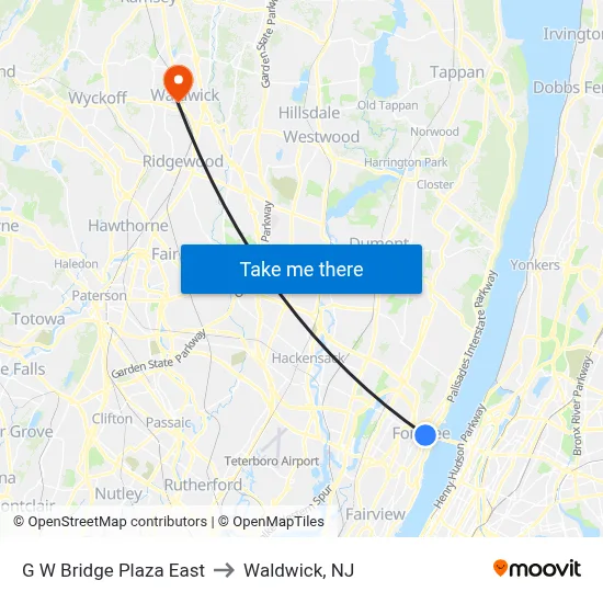 G W Bridge Plaza East to Waldwick, NJ map