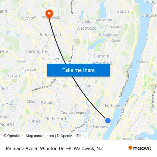Palisade Ave at Winston Dr to Waldwick, NJ map
