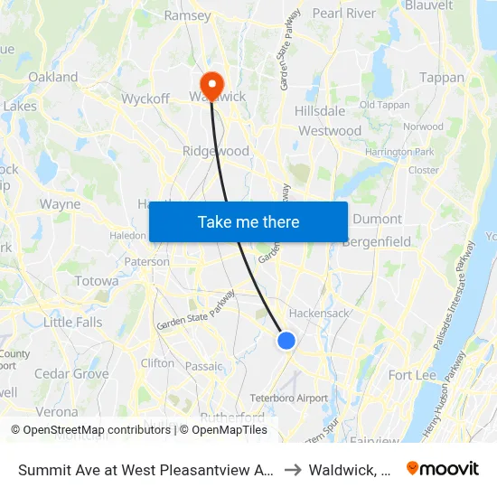 Summit Ave at West Pleasantview Ave to Waldwick, NJ map