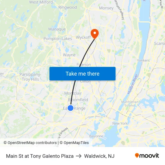 Main St at Tony Galento Plaza to Waldwick, NJ map