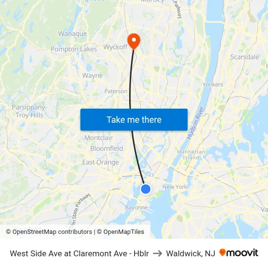 West Side Ave at Claremont Ave - Hblr to Waldwick, NJ map