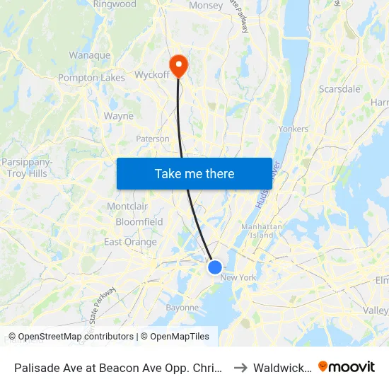 Palisade Ave at Beacon Ave Opp. Christ Hospital to Waldwick, NJ map