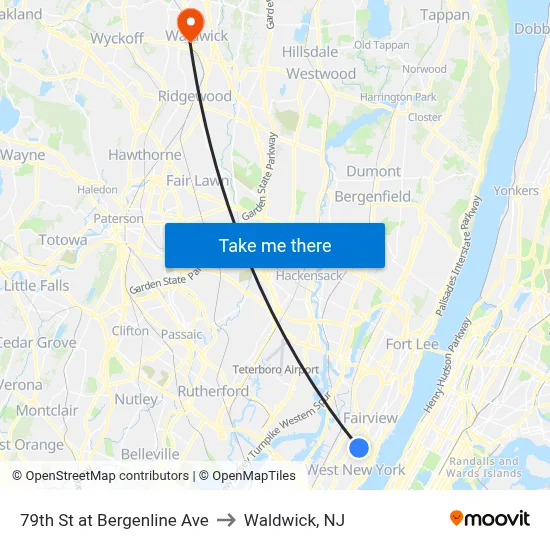 79th St at Bergenline Ave to Waldwick, NJ map