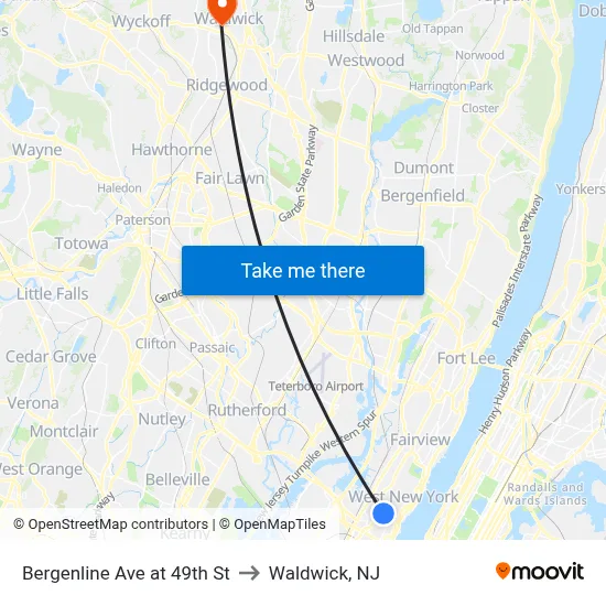 Bergenline Ave at 49th St to Waldwick, NJ map
