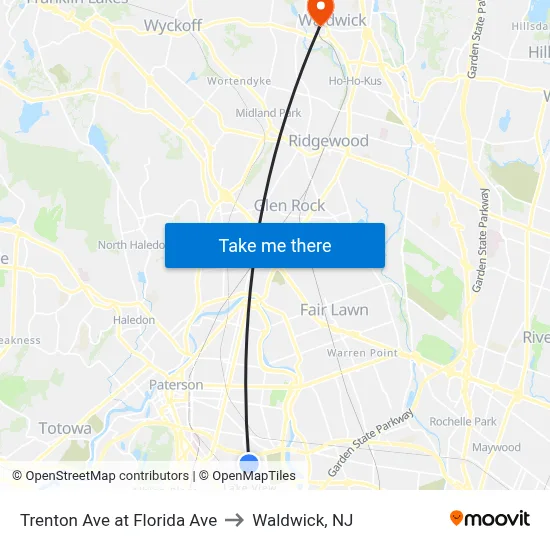 Trenton Ave at Florida Ave to Waldwick, NJ map