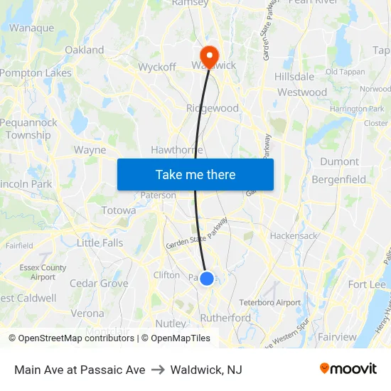Main Ave at Passaic Ave to Waldwick, NJ map