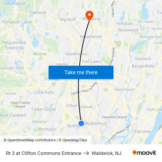 Rt 3 at Clifton Commons Entrance to Waldwick, NJ map