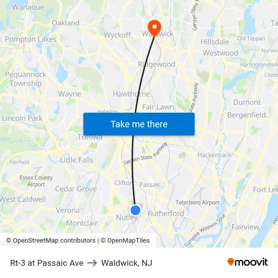 Rt-3 at Passaic Ave to Waldwick, NJ map