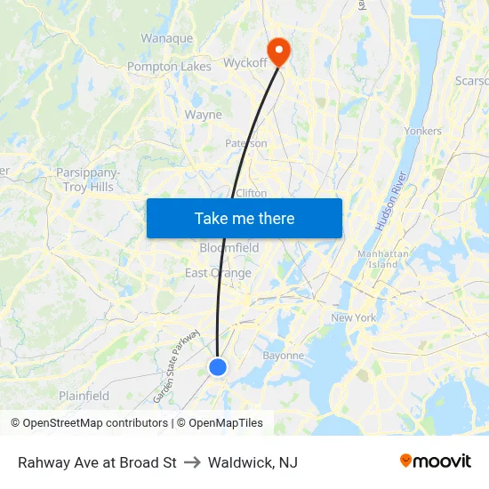 Rahway Ave at Broad St to Waldwick, NJ map