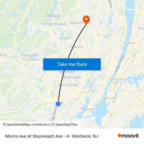 Morris Ave at Stuyvesant Ave to Waldwick, NJ map