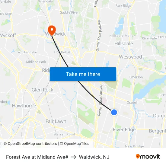 Forest Ave at Midland Ave# to Waldwick, NJ map