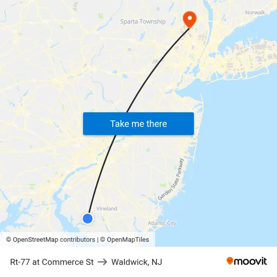 Rt-77 at Commerce St to Waldwick, NJ map