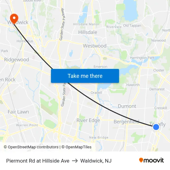 Piermont Rd at Hillside Ave to Waldwick, NJ map