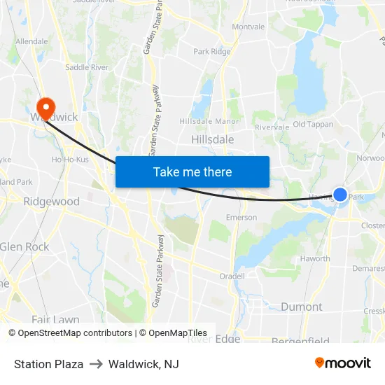 Station Plaza to Waldwick, NJ map
