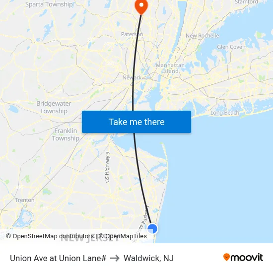 Union Ave at Union Lane# to Waldwick, NJ map