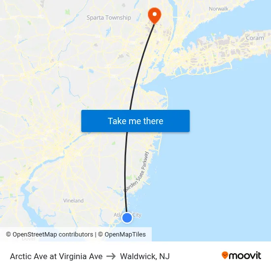 Arctic Ave at Virginia Ave to Waldwick, NJ map
