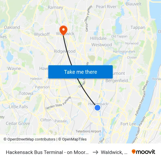 Hackensack Bus Terminal - on Moore St to Waldwick, NJ map