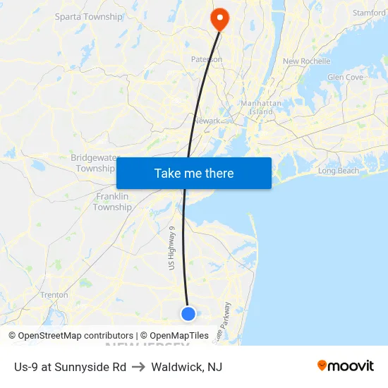 Us-9 at Sunnyside Rd to Waldwick, NJ map