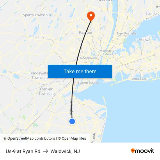 Us-9 at Ryan Rd to Waldwick, NJ map