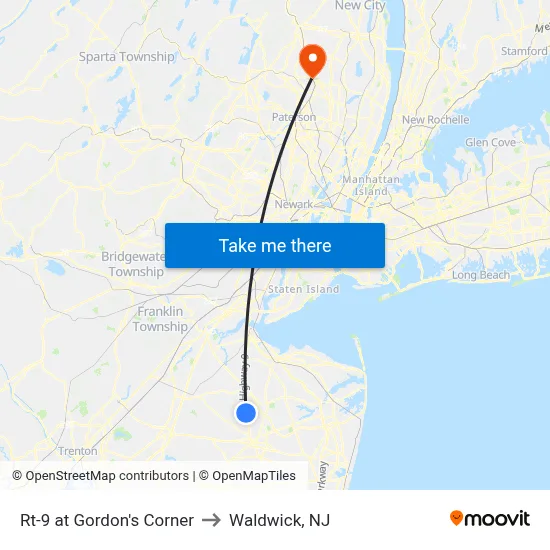 Rt-9 at Gordon's Corner to Waldwick, NJ map