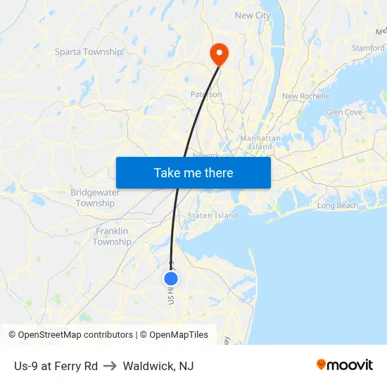 Us-9 at Ferry Rd to Waldwick, NJ map