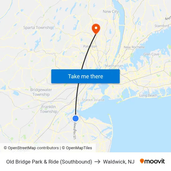 Old Bridge Park & Ride (Southbound) to Waldwick, NJ map