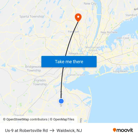 Us-9 at Robertsville Rd to Waldwick, NJ map