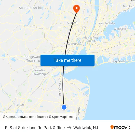 Rt-9 at Strickland Rd Park & Ride to Waldwick, NJ map