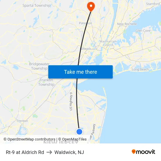 Rt-9 at Aldrich Rd to Waldwick, NJ map