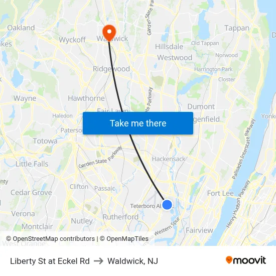 Liberty St at Eckel Rd to Waldwick, NJ map