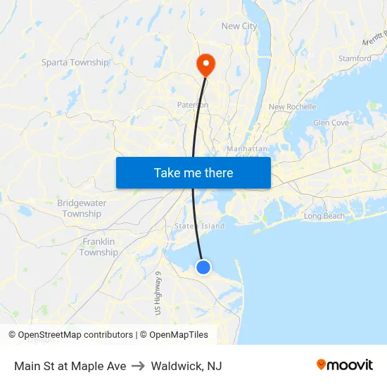 Main St at Maple Ave to Waldwick, NJ map